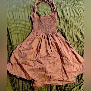 Miou Muse Brown Halter Linen Dress